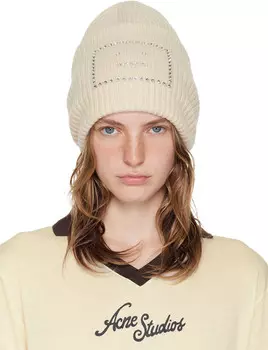 Бежевая декорированная квадратная шапка-бини Acne Studios