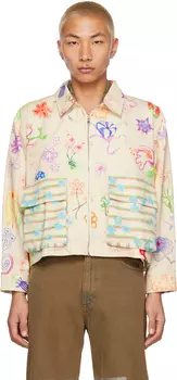 Бежевая джинсовая куртка Doodle Flower Mechanic Collina Strada