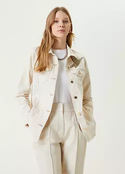 Бежевая джинсовая куртка с отделкой камнями Beymen