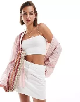 Бежевая джинсовая мини-юбка с завышенной талией ASOS DESIGN