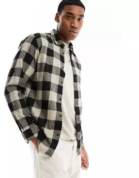 Бежевая фланелевая рубашка в клетку буйволового цвета Jack & Jones Essentials