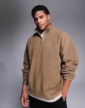 Бежевая флисовая толстовка свободного кроя с полумолнией ASOS DESIGN