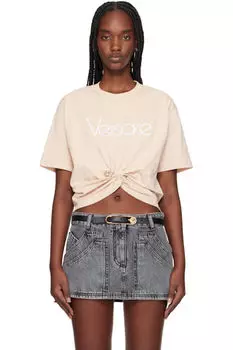 Бежевая футболка 1978 Re-Edition с логотипом и булавкой Versace