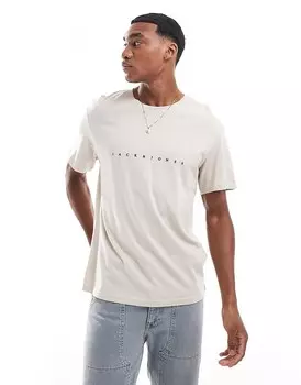 Бежевая футболка Jack & Jones с логотипом спереди