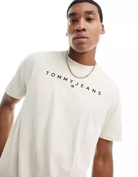 Бежевая футболка классического кроя Tommy Jeans с линейным логотипом
