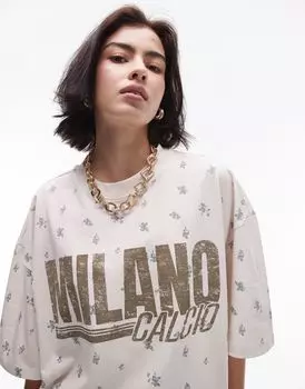 Бежевая футболка оверсайз с цветочным принтом Topshop Coord Graphic Milano