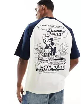 Бежевая футболка оверсайз с контрастным рисунком и принтом парохода Disney ASOS DESIGN