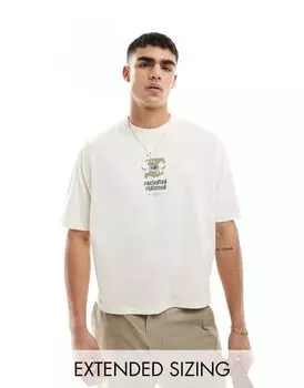 Бежевая футболка оверсайз с космическим принтом на груди ASOS
