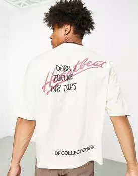 Бежевая футболка оверсайз с мультиграфическим принтом ASOS Dark Future