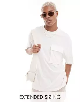 Бежевая футболка оверсайз с передним карманом ASOS DESIGN