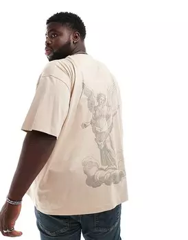 Бежевая футболка оверсайз с принтом ангела на спине ASOS DESIGN