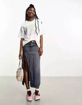 Бежевая футболка оверсайз с принтом инжира на груди JJXX