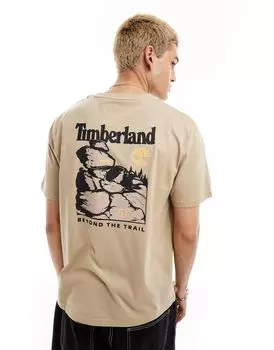 Бежевая футболка оверсайз с принтом на спине Timberland эксклюзивно для Asos