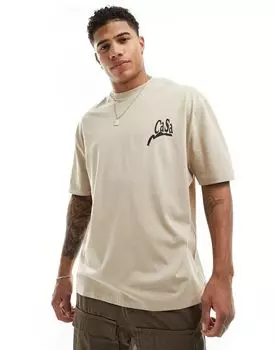 Бежевая футболка оверсайз с текстовым принтом на груди ASOS DESIGN