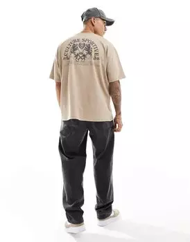 Бежевая футболка оверсайз со спортивным принтом на спине ASOS DESIGN
