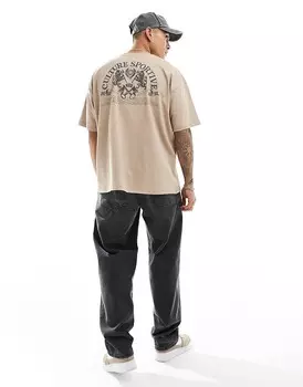 Бежевая футболка оверсайз со спортивным принтом на спине ASOS DESIGN