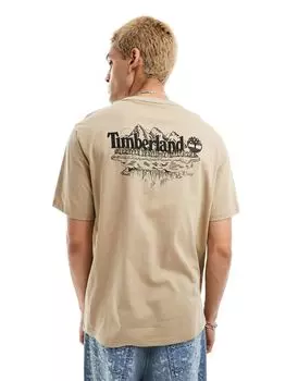 Бежевая футболка оверсайз Timberland с крупным горным принтом на спине — эксклюзивно для ASOS