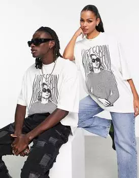 Бежевая футболка оверсайз унисекс с принтом Курта Кобейна ASOS DESIGN