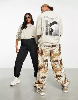 Бежевая футболка оверсайз унисекс с принтом Winged Victory ASOS DESIGN