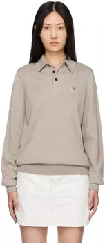 Бежевая футболка-поло с лисой Maison Kitsun