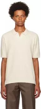 Бежевая футболка-поло с открытой планкой Sunspel