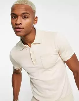 Бежевая футболка-поло в полоску ASOS DESIGN