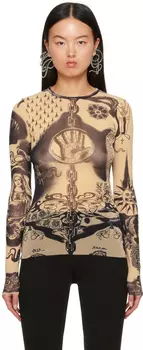 Бежевая футболка с длинным рукавом с графическим рисунком Jean Paul Gaultier