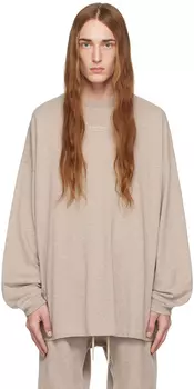 Бежевая футболка с длинным рукавом с круглым вырезом Fear of God ESSENTIALS