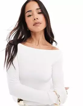 Бежевая футболка с длинными рукавами и сборками по бокам Bershka