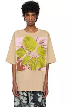 Бежевая футболка с графическим логотипом Dries Van Noten