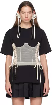 Бежевая футболка с корсетными вставками и свободным кроем Simone Rocha