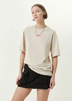 Бежевая футболка с круглым вырезом и логотипом Academia