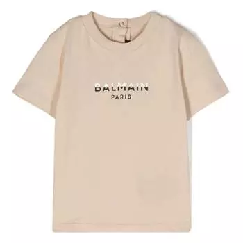 Бежевая футболка с логотипом Balmain