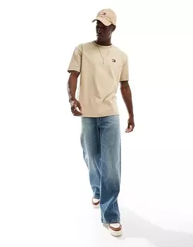 Бежевая футболка с логотипом Tommy Jeans