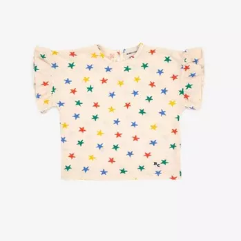 Бежевая футболка с рюшами и разноцветными звездами BOBO CHOSES, бежевый