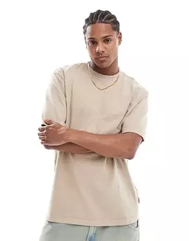 Бежевая футболка свободного кроя Only & Sons