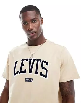 Бежевая футболка свободного кроя с логотипом колледжа Levi's