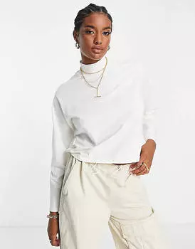 Бежевая футболка свободного кроя с высоким воротником и длинными рукавами ASOS DESIGN