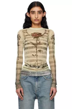 Бежевая футболка «The Tattoo Marinire» Jean Paul Gaultier