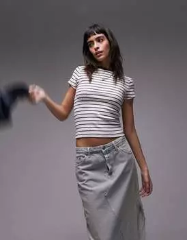 Бежевая футболка Topshop в полоску с пуантами