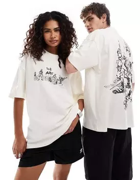 Бежевая футболка унисекс ASOS DESIGN – Marvel – большого кроя с принтом Дэдпула
