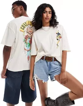 Бежевая футболка унисекс в стиле унисекс с принтом Guns N' Roses ASOS DESIGN