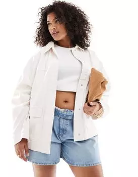 Бежевая хлопковая рубашка-рубашка с саржевыми карманами ASOS DESIGN Curve