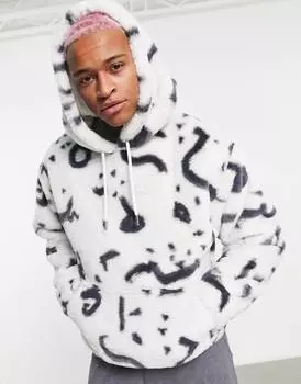 Бежевая худи оверсайз из искусственного меха со сплошным принтом ASOS DESIGN