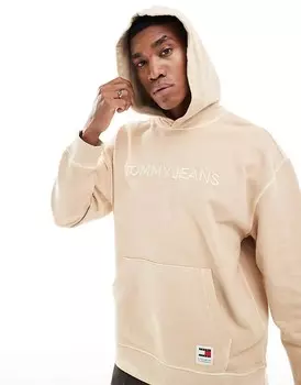 Бежевая худи свободного кроя Tommy Jeans с вышитым логотипом