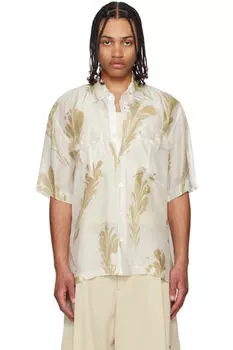 Бежевая и кремовая шелковая рубашка с принтом ручной работы Dries Van Noten
