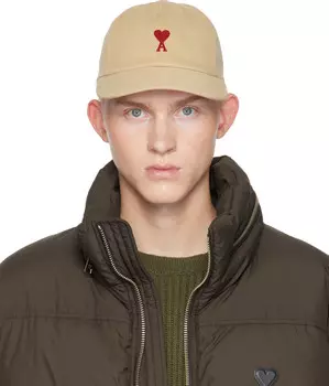 Бежевая кепка с вышивкой Ami de Coeur AMI Paris, Sand