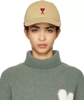 Бежевая кепка с вышивкой Ami de Coeur AMI Paris, Sand