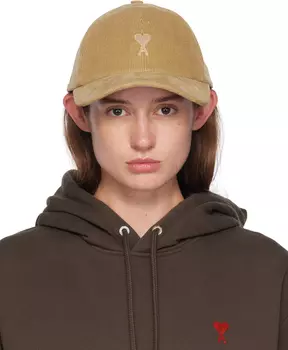 Бежевая кепка с вышивкой в тон Ami de Cur AMI Paris