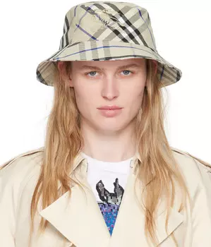 Бежевая клетчатая шляпа-ведро Burberry, Lichen